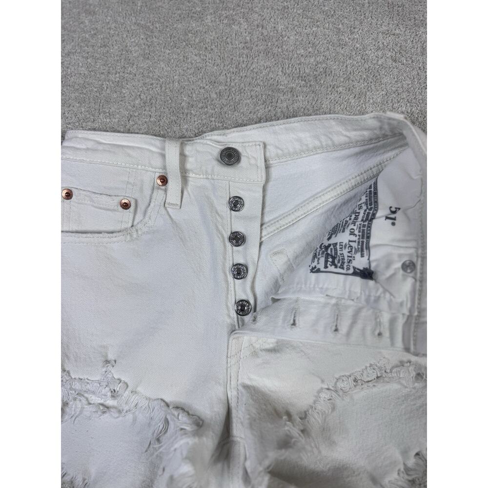 Levis 501 Jean Shorts Womens Size 24 Cut Off Button Fly White Frayed Hem Denim - Picture 5 of 5